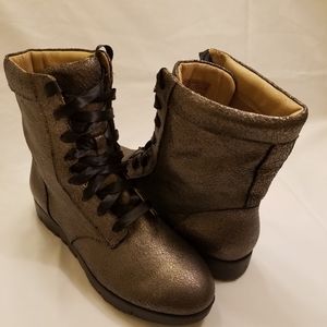 Tsubo Emilee Bronze leather combat military boots.